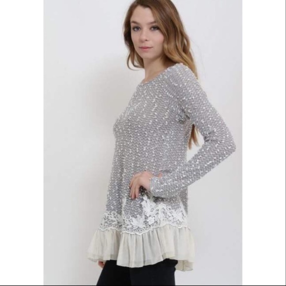 Lace and Ruffle Gray Feminine Sweater - Picture 6 of 6